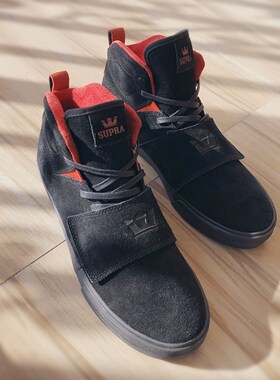 牡牧 Supra Rock 黑武士黑红翻毛 魔术贴 高帮鞋 椰子 百搭款休闲