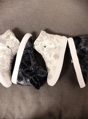 牡牧 Supra Skytop 黑白迷彩花色绒毛男女情侣中高帮鞋子休闲板鞋