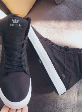 牡Supra ALUMINUM 经典黑白色 帆布 高帮鞋 高街男鞋 大码百搭款