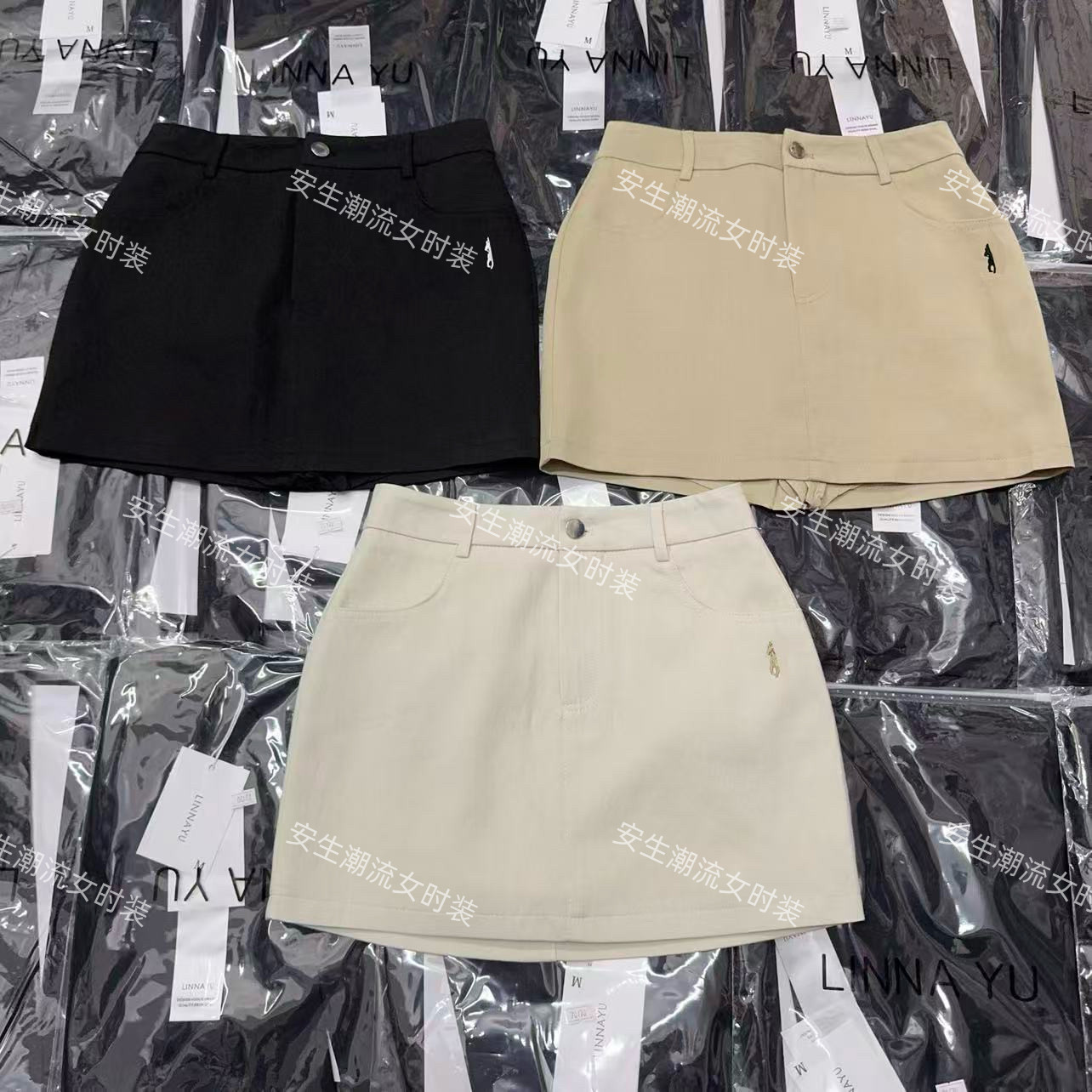 Linnayu夏季新款短裙女高腰韩版网红a字口袋防走光半身裙气质西装