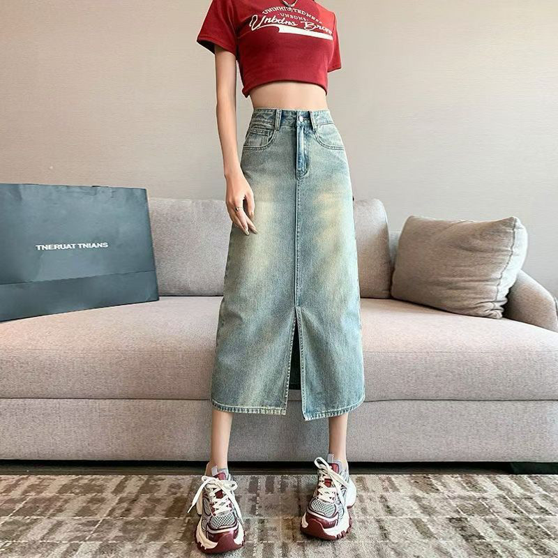2026春夏款牛仔半身裙女高腰宽松显瘦中长款包臀裙牛仔裤女开衩潮