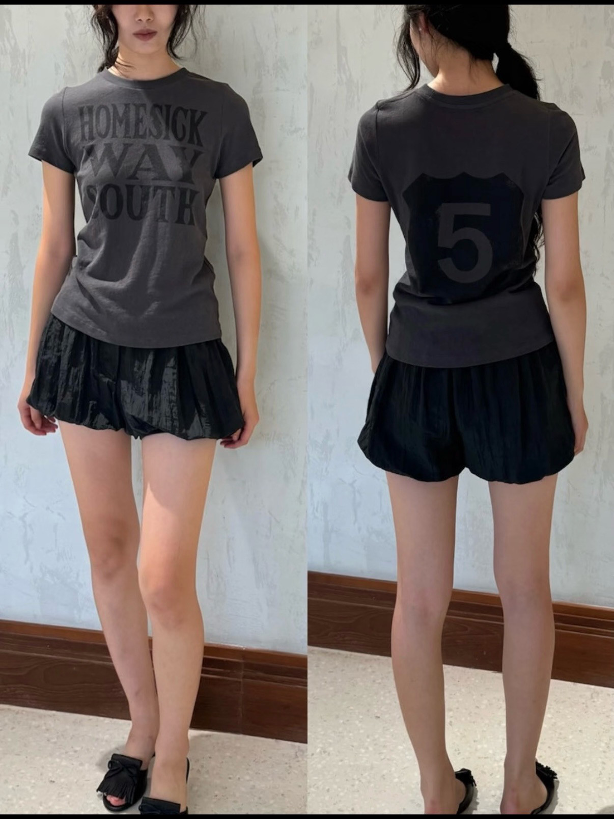 夏季新款t恤女韩版YY复古做旧字母印花圆领短袖纯棉潮牌修身白鹿