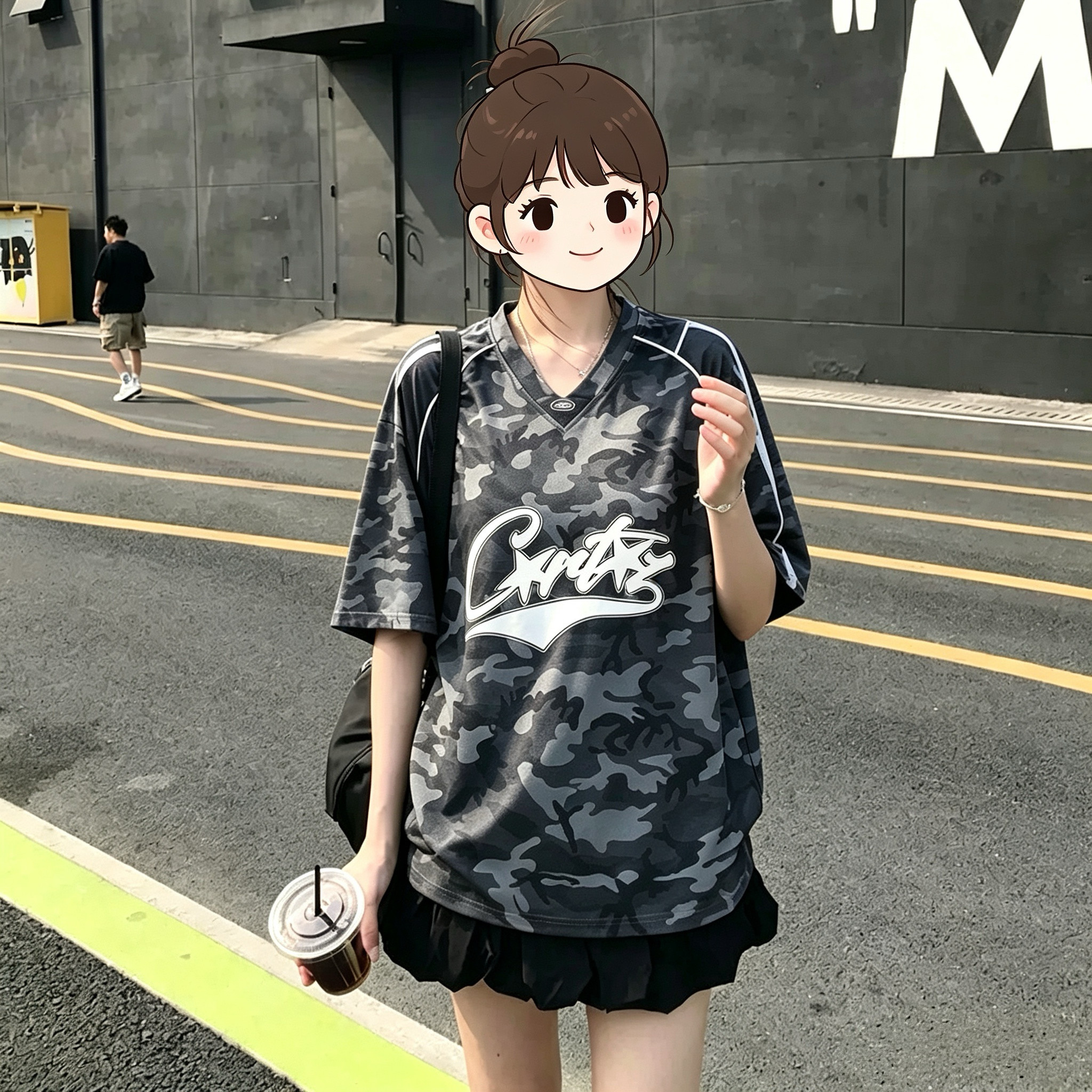 26夏季新款韩范美式字母印花圆领短袖T恤女个性冰丝透气潮牌宽松