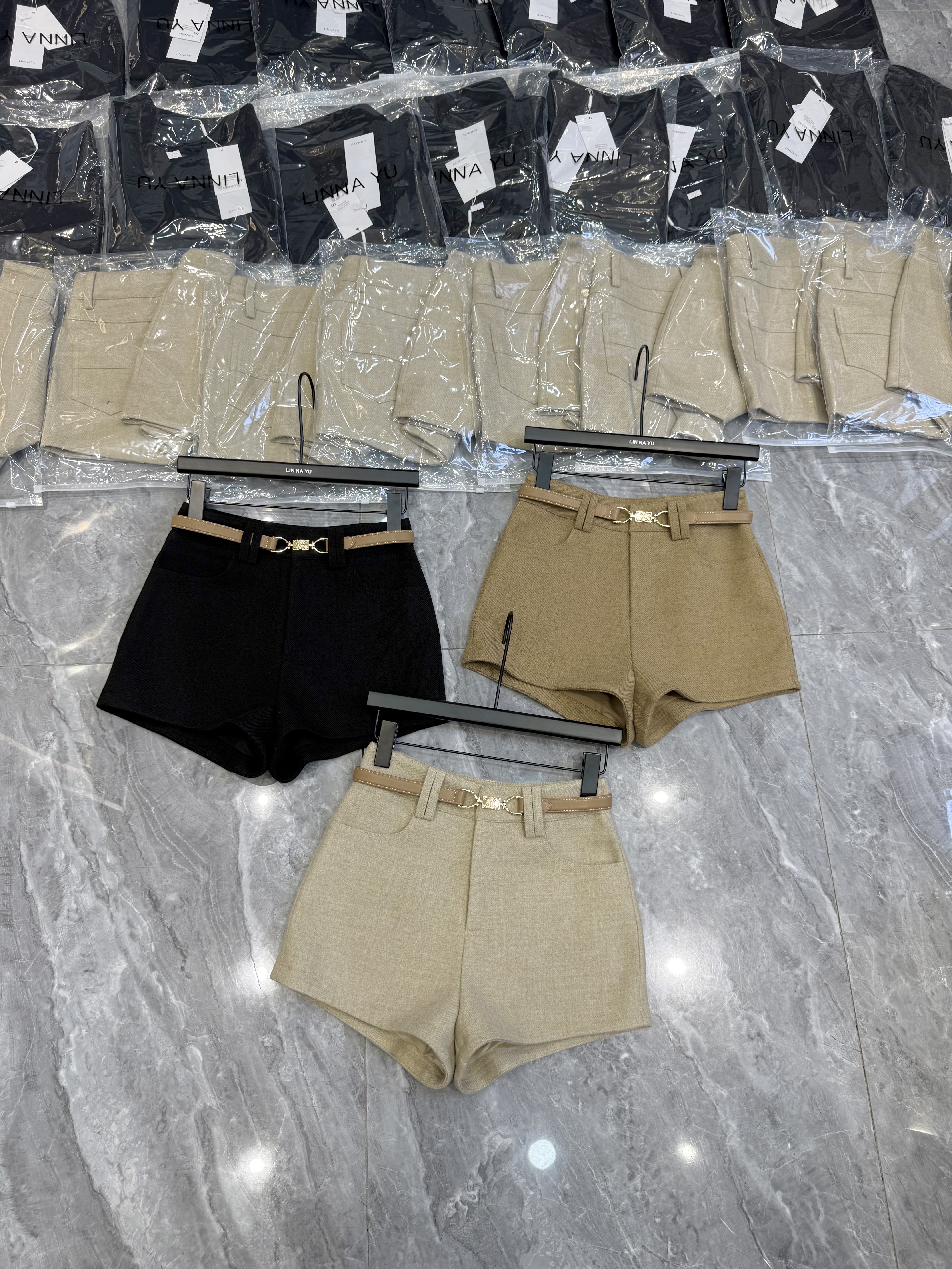冬季新款毛呢呢子短裤女高腰韩版网红a字阔腿口袋修身linnayu潮牌