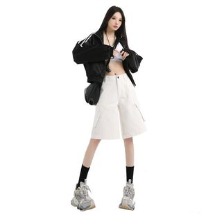 辣妹风工装 休闲五分裤 裤 牛仔裤 潮 2026春夏新款 女高腰韩版 短裤