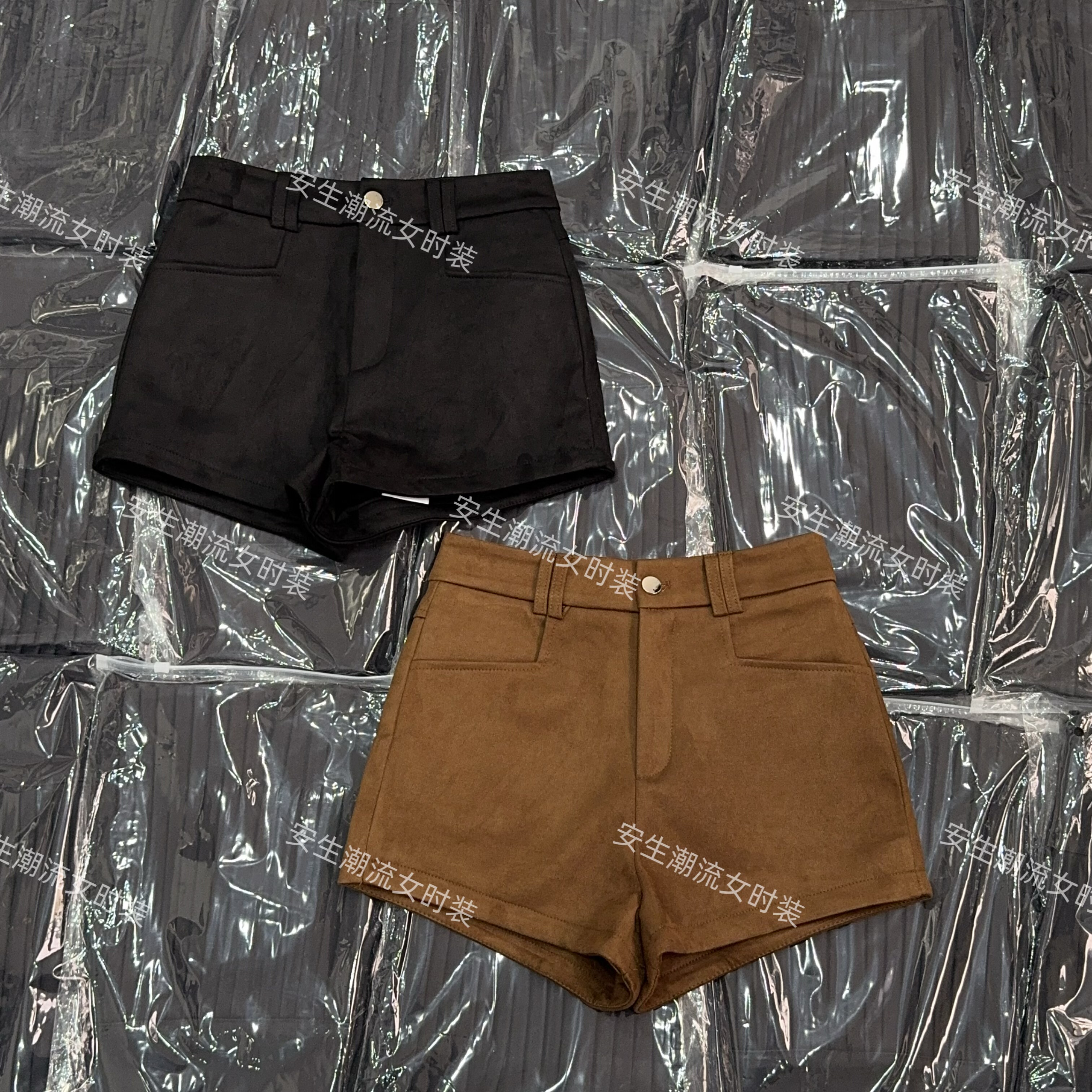 牛皮绒短裤女秋冬新款高腰韩版网红a字口袋阔腿气质修身显瘦linna