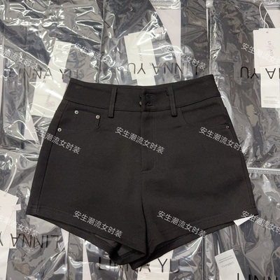Linnayu夏季新款短裤女高腰口袋打钉韩版网红气质a字阔腿西装潮牌