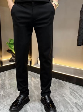 秋冬男士长裤秋冬商务黑色商务休闲修身高弹厚款休闲裤时尚4060