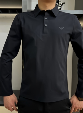 男士Polo衫2025年秋季新款长袖翻领纯色简约时尚修身百搭休闲商务