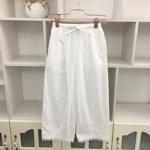 白色直筒裤阔腿裤休闲裤蕾丝花边