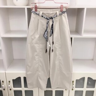 女宽松显瘦百搭9分裤 弯刀裤 子 阔腿裤 休闲慵懒风高腰松紧腰直筒裤