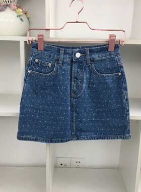 蓝色牛仔风波点半身裙女夏短裙包臀A字裙辣妹风显瘦裙子