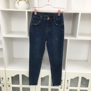 高腰深蓝色弹力加绒加厚款 显瘦9分裤 牛仔裤 修身 子保暖 小脚裤 冬季