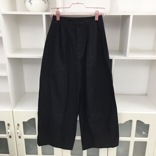 春季通勤简约风高腰黑色工装裤弯刀裤阔腿裤女宽松休闲长裤子显瘦