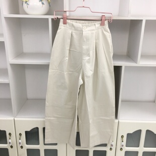 夏季高腰松紧腰白色直筒裤阔腿裤女宽松显瘦休闲裤通勤9分裤子