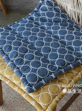 新疆包邮法式ins风刺绣棉麻圆圈蓝色黄色透气办公室坐垫座椅垫子