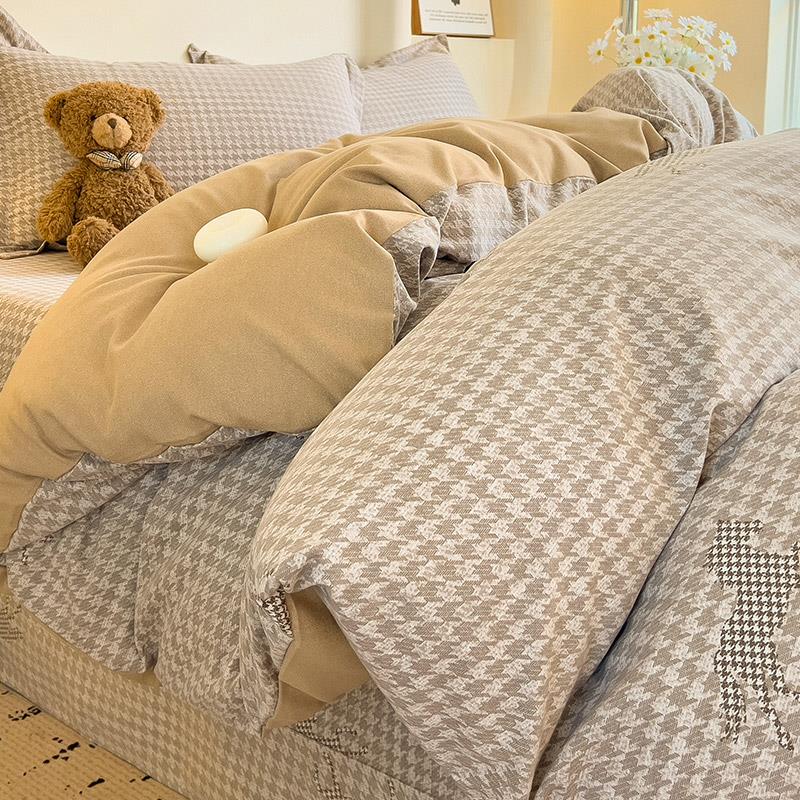 新疆包邮北欧风冬季磨毛四件套全棉100纯棉秋冬床上用品加厚床单