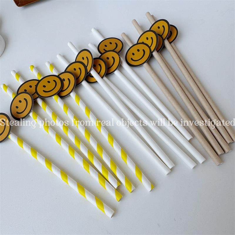 新疆包邮DIY笑脸纸吸管柠檬西瓜卡片装饰吸管一次性可降解纸吸管