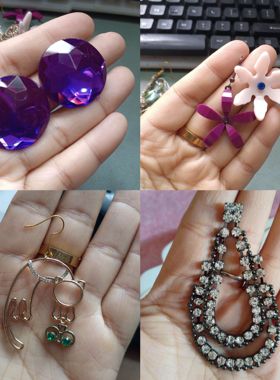 外单紫色个性波西米亚耳环水晶女复古港风耳小众设计孤品dly配件