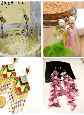 波西米亚欧美滴油质感夸张多彩紫色甜美粉色多层耳环耳饰饰品