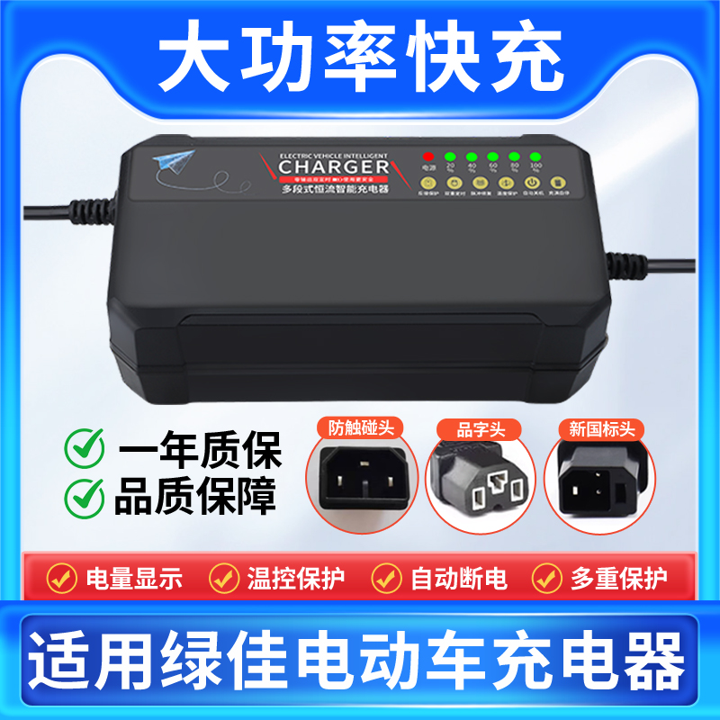适用于绿佳电动车电瓶车充电器48V12AH 60V20AH 30-32AH云插六灯