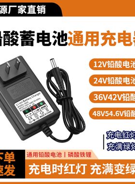4V6V7.5V12V24V36V42V48V54.6V铅酸磷酸铁锂蓄电池充电器圆孔通用