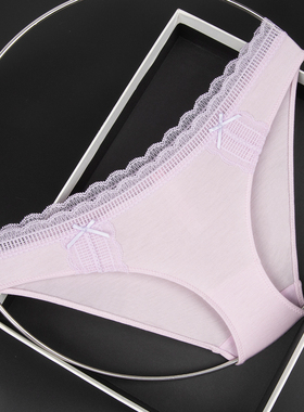 女士新款蝴蝶结装饰性感蕾丝边莫代尔三角裤全棉裆部低腰内裤