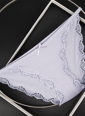 淡紫色螺纹棉可爱少女三角女士性感细带蕾丝花边棉内裤透气少女款