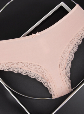 女士轻奢缎面性感低腰三角裤蕾丝花边半包臀内裤底裤