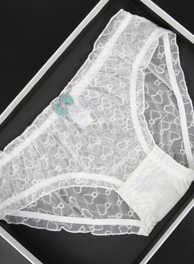 日系少女可爱性感爱心蕾丝透明女士中腰三角裤