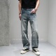 水洗复古浅蓝色百搭长裤 JIDERE弹力小弯刀合体直筒牛仔裤 子男春季