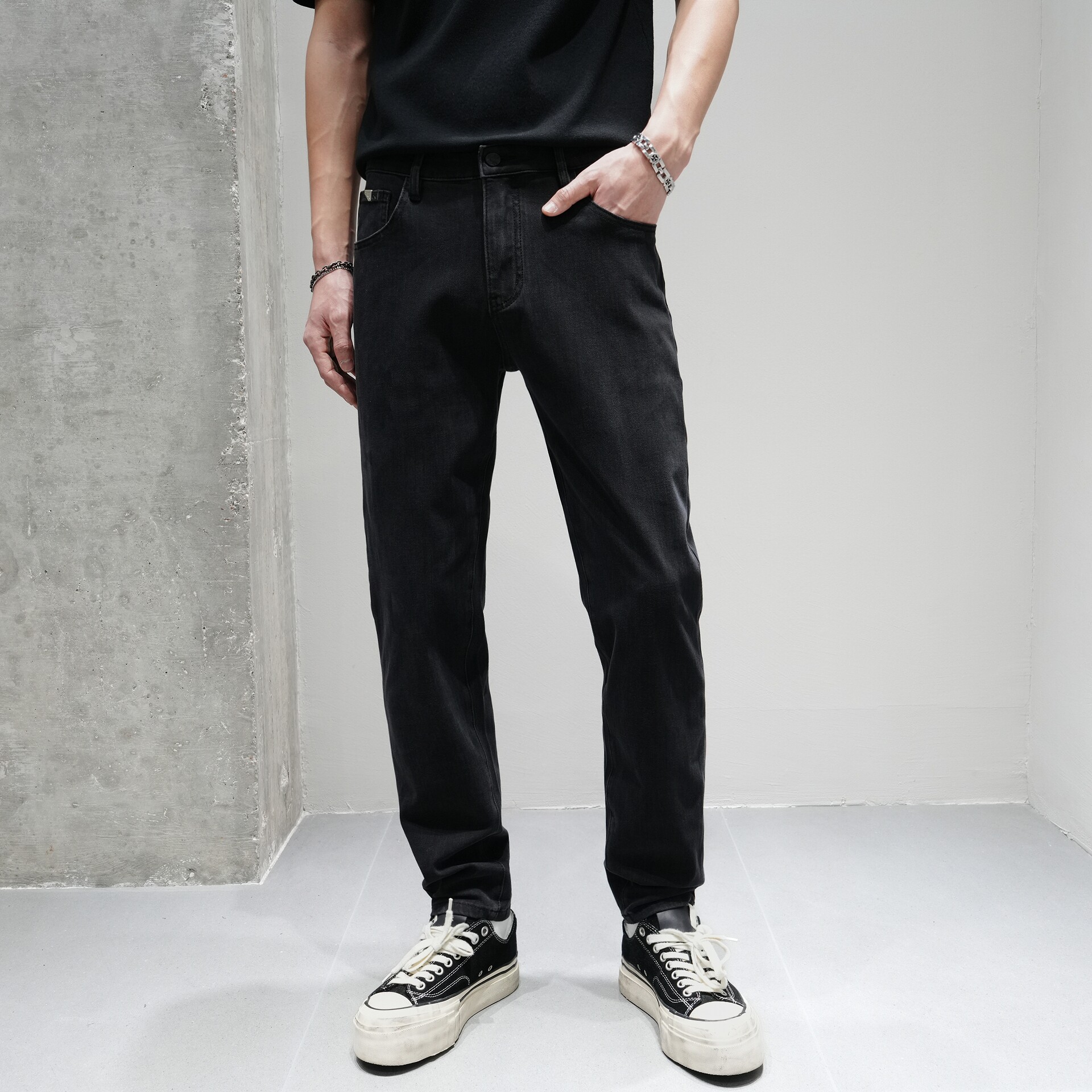 JIDERE四面弹力修身小脚牛仔裤男春季水洗黑色简约显瘦有型长裤子