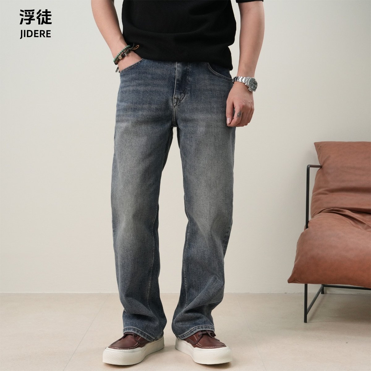 美式复古弹力中直筒牛仔裤男冬季加绒加厚合体有型vintag水洗长裤,男装,牛仔裤,淘宝优惠券,粉丝福利购,淘宝优惠卷