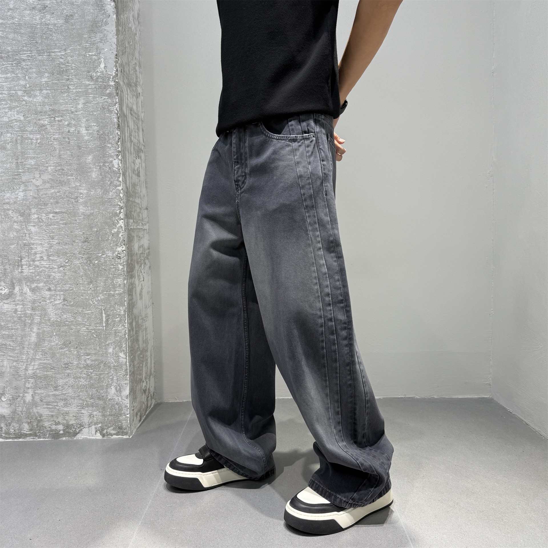 美式复古vintage水洗直筒牛仔裤