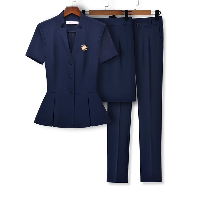 短袖西装外套女夏季薄款气质职业西服套装正装酒店前台工作服裙子