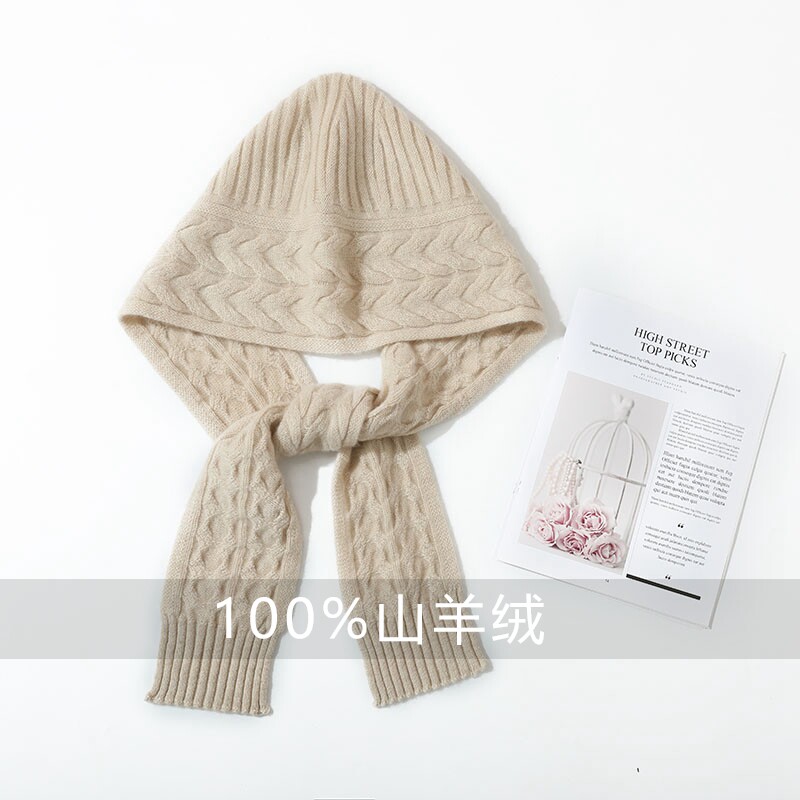 围脖帽子羊绒帽围巾连帽冬披肩针