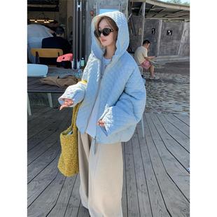 巨好看菱格连帽棉服女款冬季新款小个子短款冬装外套轻薄保暖棉衣