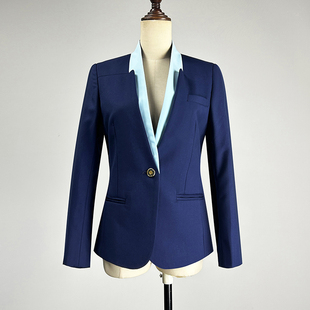 品牌职业装 女2026春秋职场上班单排一粒扣拼色工作西服 蓝色西装