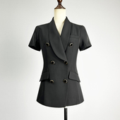 黑色双排扣西装 女2025修身 显瘦高档薄款 品牌职业装 短袖 西服外套