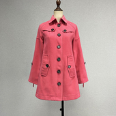 品牌折扣中长款 粉红色风衣女春秋POLO领插肩袖 a字单排扣黄色外套