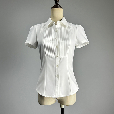 职业装单排扣POLO领白色短袖衬衫