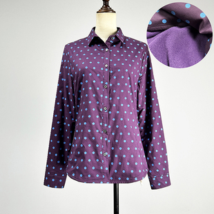 显瘦绿色单排扣波点保暖衬衣 2026休闲修身 紫色圆点加绒长袖 衬衫
