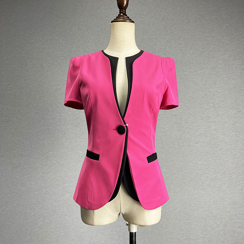 职业装两件套玫红色西装套装
