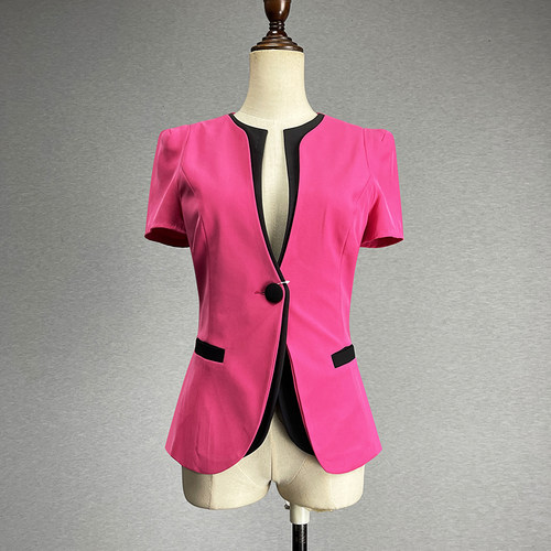 职业装两件套玫红色西装套装