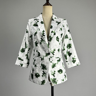 单排一粒扣花色外套薄款 西服女2026职业装 西装 品牌白色提花七分袖