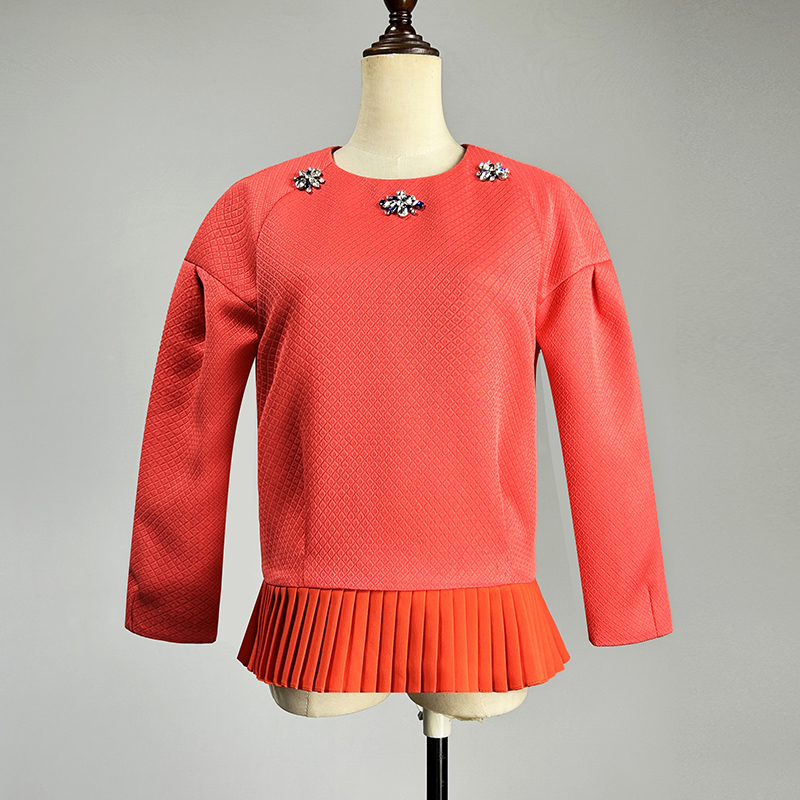 桔红色手工镶钻九分袖甜美短外套