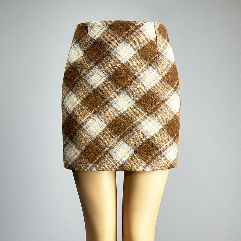 黄色安全裤格子短裙半身裙包臀裙