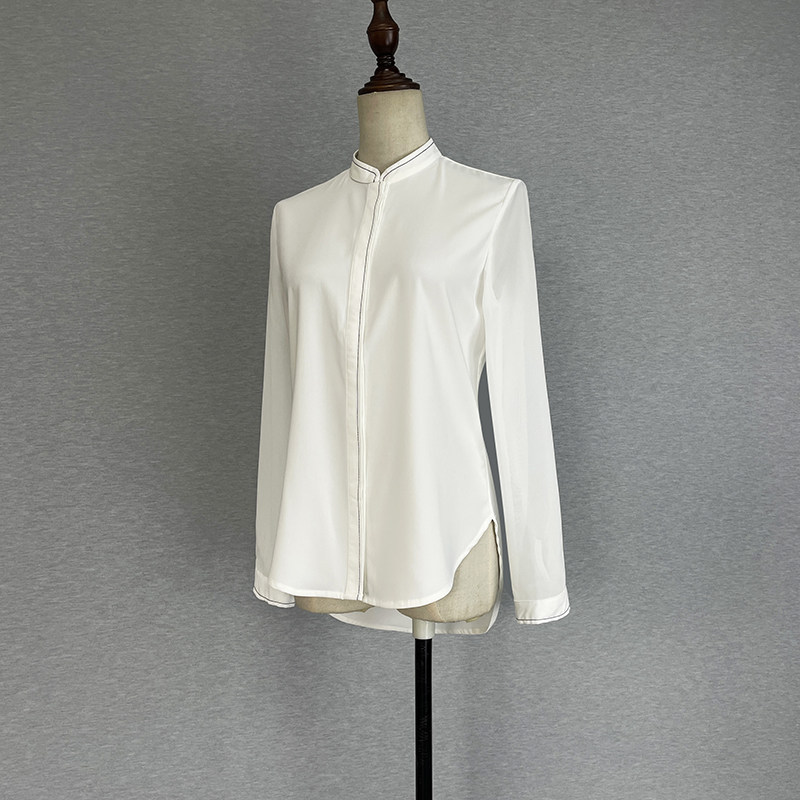 暗扣明线装饰百搭圆摆纯色衬衣