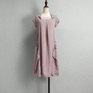 洋气百搭a字裙 连衣裙女显高显瘦时尚 品牌折扣中长款 连帽条纹短袖