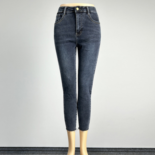显瘦性感包臀水洗休闲九分裤 2025修身 八分裤 弹力蓝灰色纯棉牛仔裤